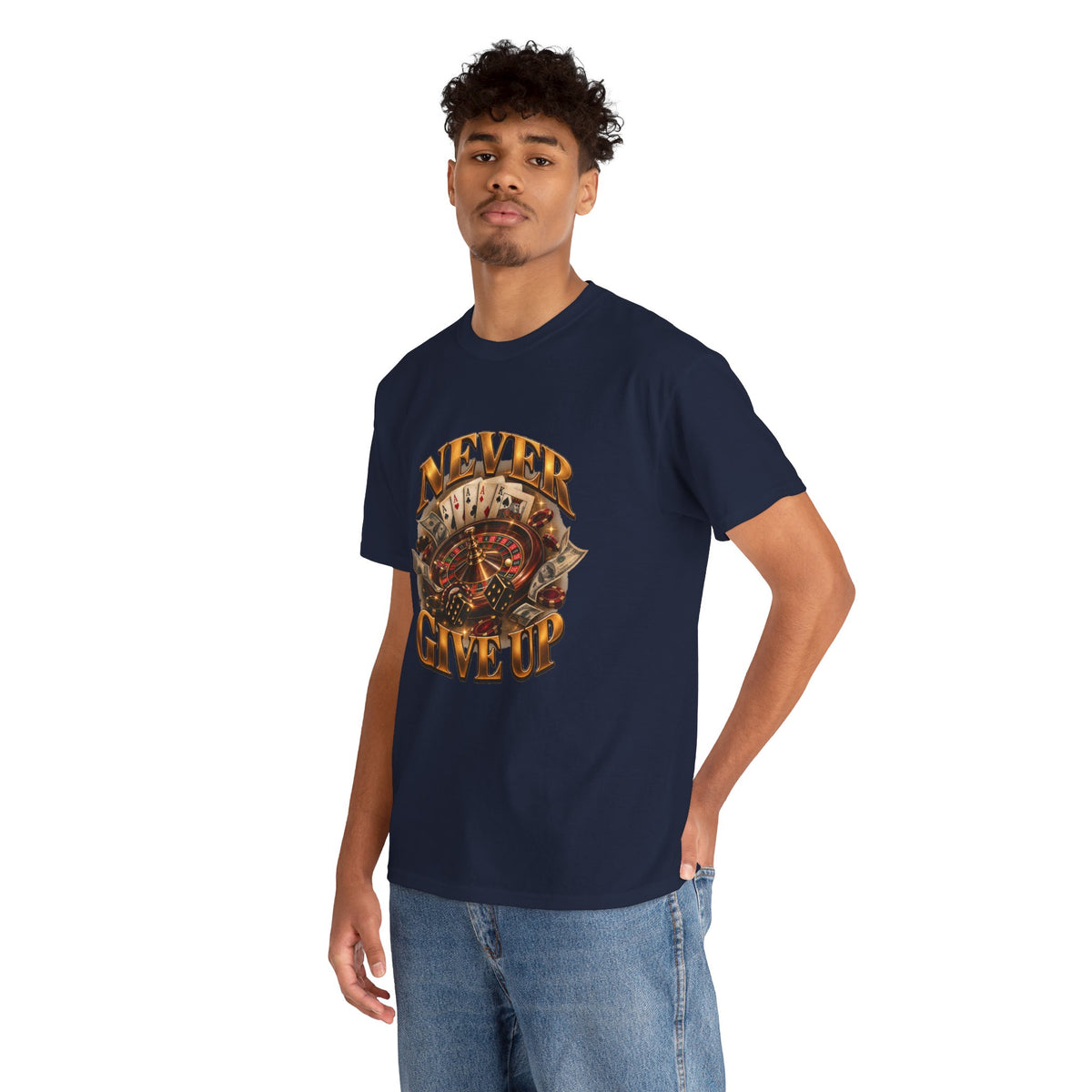 Never Give Up Graphic Tee – Roulette & Cards Motivational T-Shirt