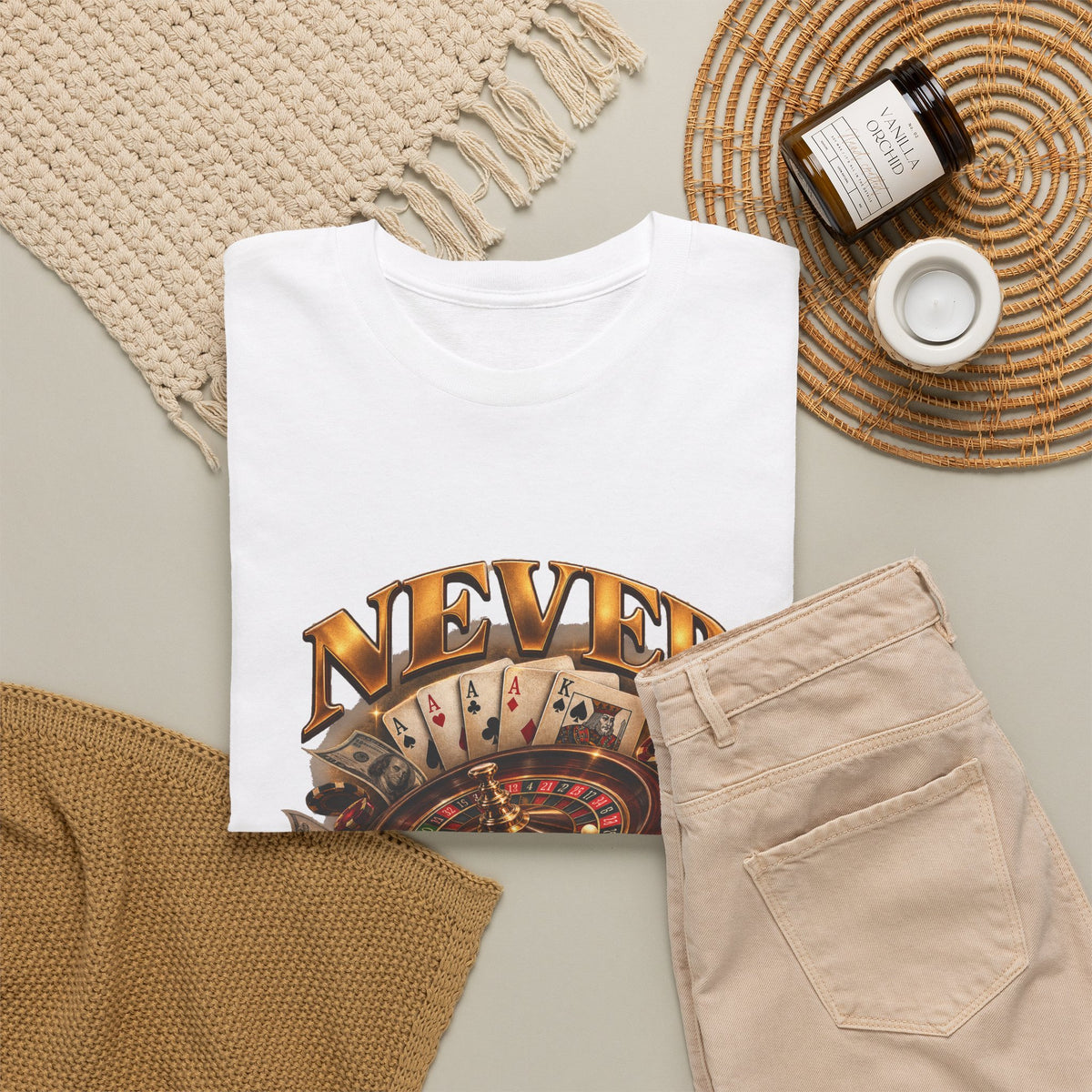 Never Give Up Graphic Tee – Roulette & Cards Motivational T-Shirt