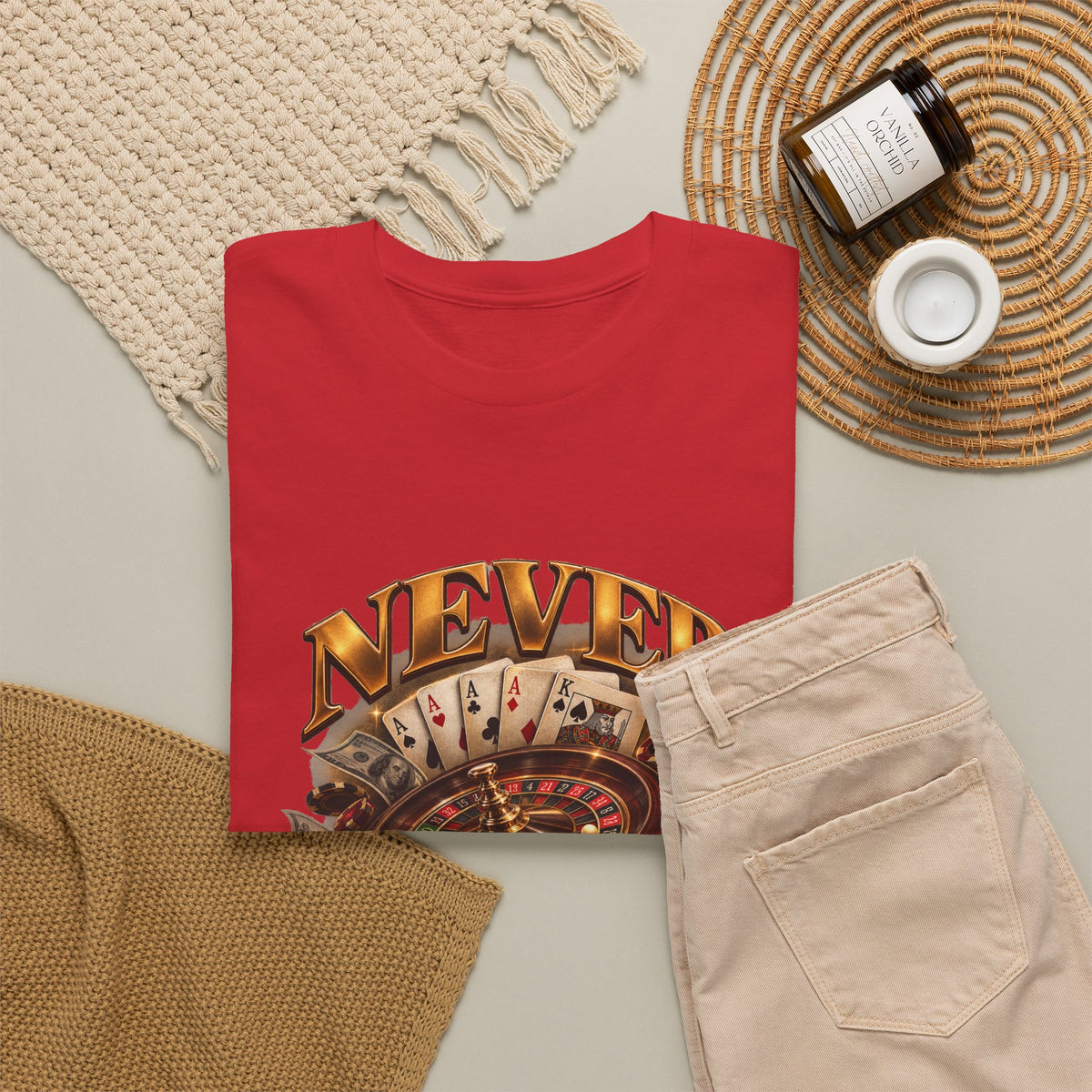 Never Give Up Graphic Tee – Roulette & Cards Motivational T-Shirt