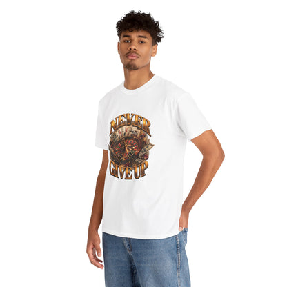 Never Give Up Graphic Tee – Roulette & Cards Motivational T-Shirt