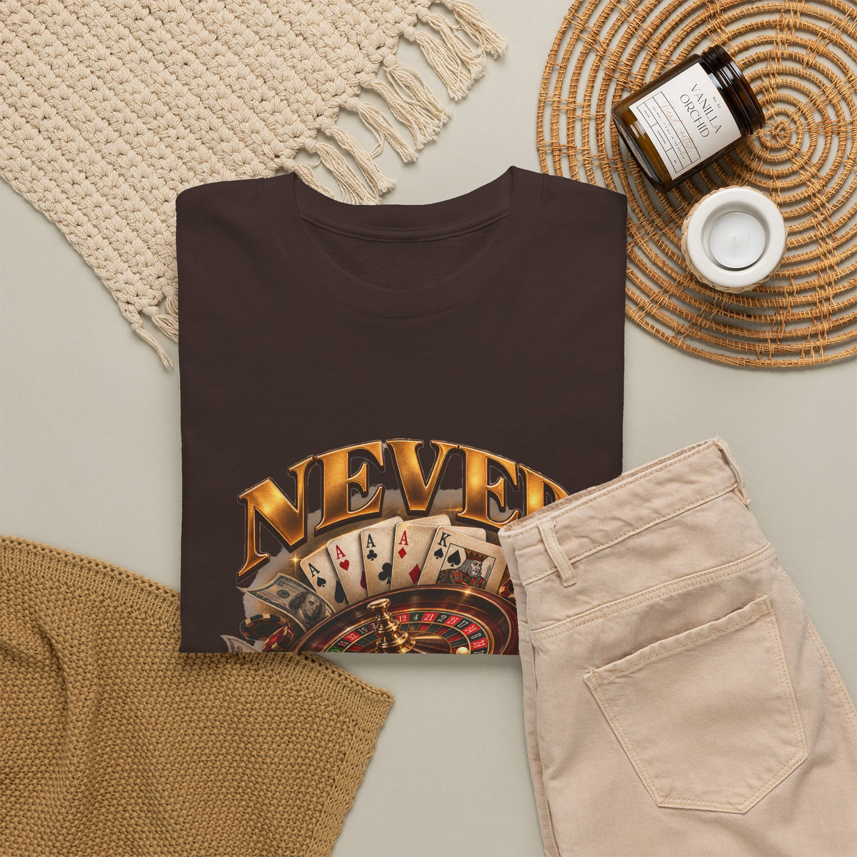 Never Give Up Graphic Tee – Roulette & Cards Motivational T-Shirt
